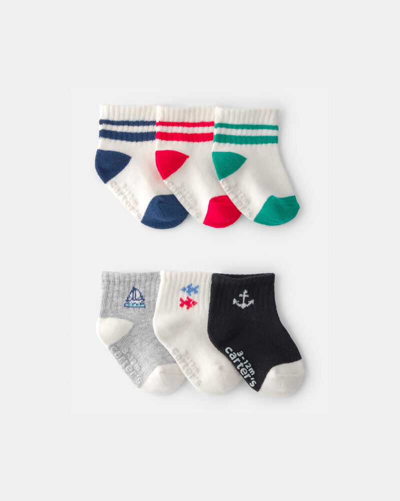 Baby Boy 6-Pack Nautical Ankle Socks, image 1 of 2 slides