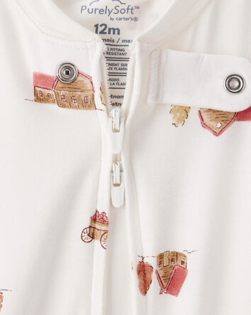 Bébé - Pyjamas 1 pièce à fermeture éclair 2 voies Barn Print PurelySoft - Ivoire, 