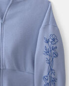 Girls Floral Fleece Zip-Up Hoodie - Blue, image 2 of 4 slides