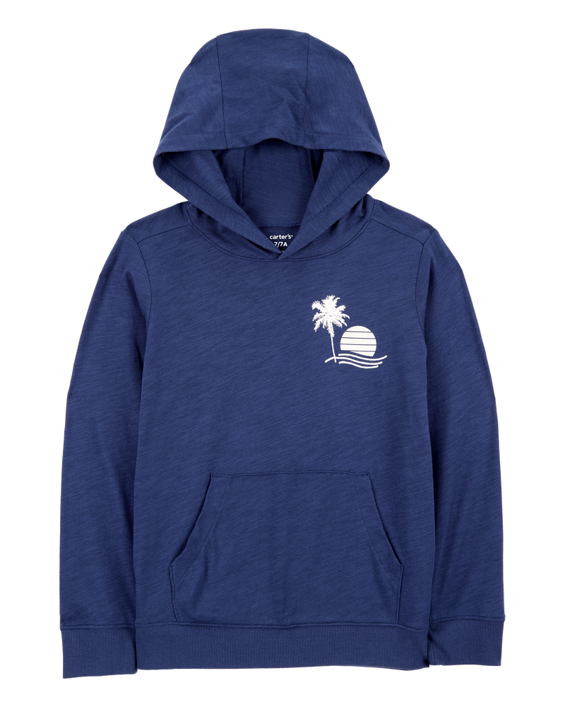Kid Palm Tree Knit Hoodie - Navy, image 1 of 3 slides