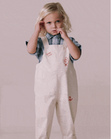 Toddler Let's Eat' Overall with Kanga Pocket - Cream, 