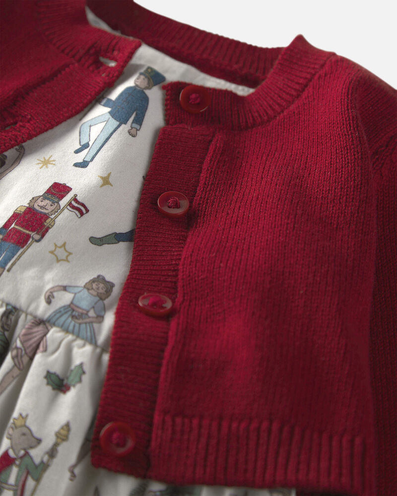 Toute-petit fille - Ensemble 2 pi&egrave;ces robe et cardigan de coton biologique &agrave; motif casse-noisette, image 4 sur 6 diapositives