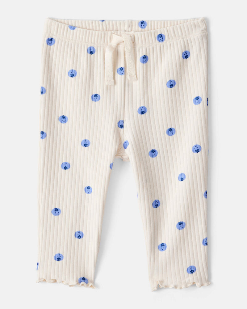 Baby Girl Blueberry Print Cotton Pull-On Pants - White, image 1 of 4 slides