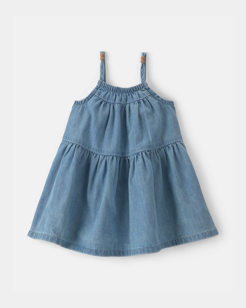 loft denim dress Entro Denim Dress W/Slit Sleeves & Cinch Waist With Tie Back M