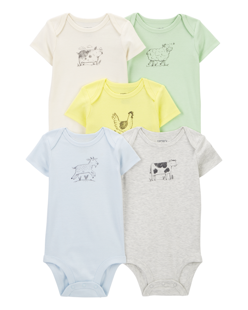 Baby 5-Pack Farm Animals Bodysuits, image 1 of 8 slides