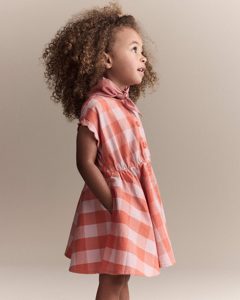 Toddler Girl Avenue Twirl&trade; Gingham Scalloped Dress - Light Pink/Orange, image 5 of 7 slides
