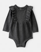 Baby Girl Ruffled Cotton Long-Sleeve Bodysuit - Grey, image 1 of 3 slides