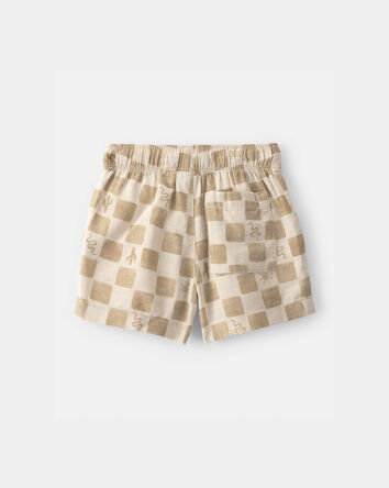Baby Boy Cactus Checkered Drawstring Shorts - Beige, 
