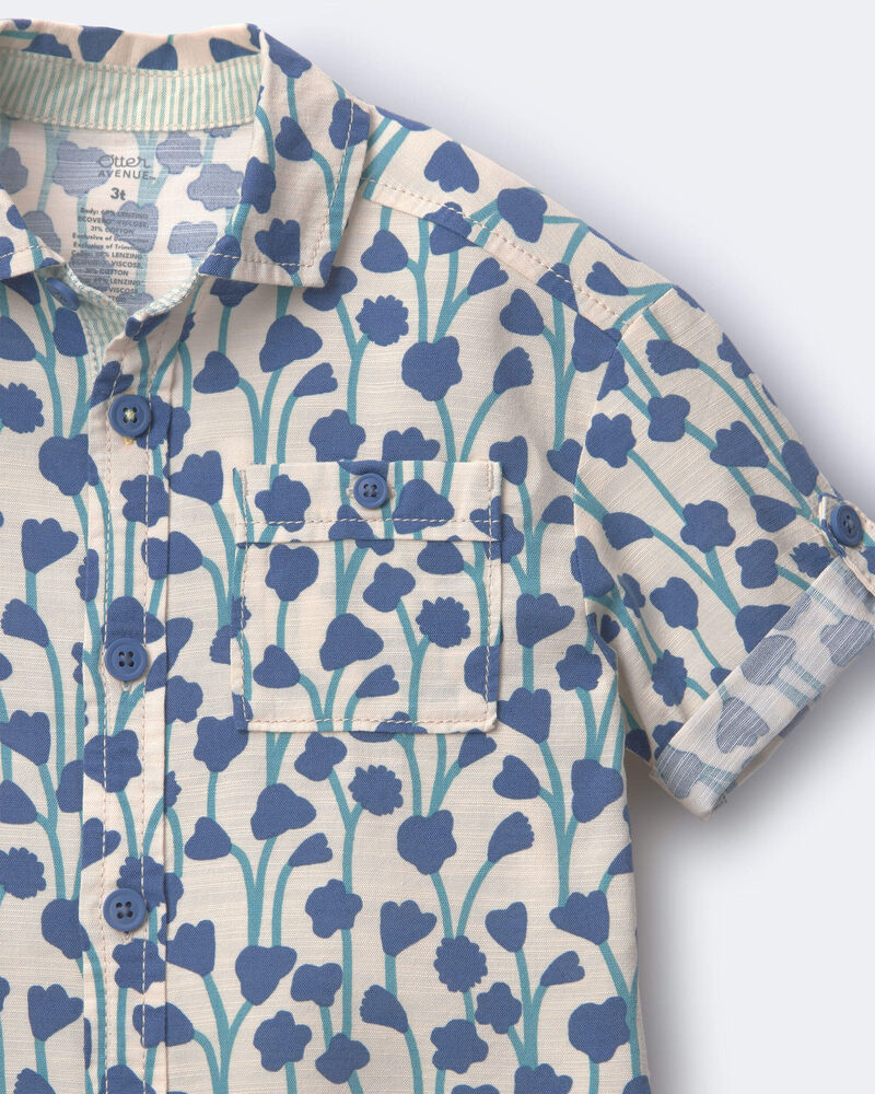 Toddler Boy Button-Down Short-Sleeve Shirt in Wildflower Print - Cream, image 5 of 5 slides