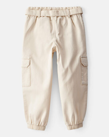 Toddler Girl Cotton Cargo Joggers - White, 