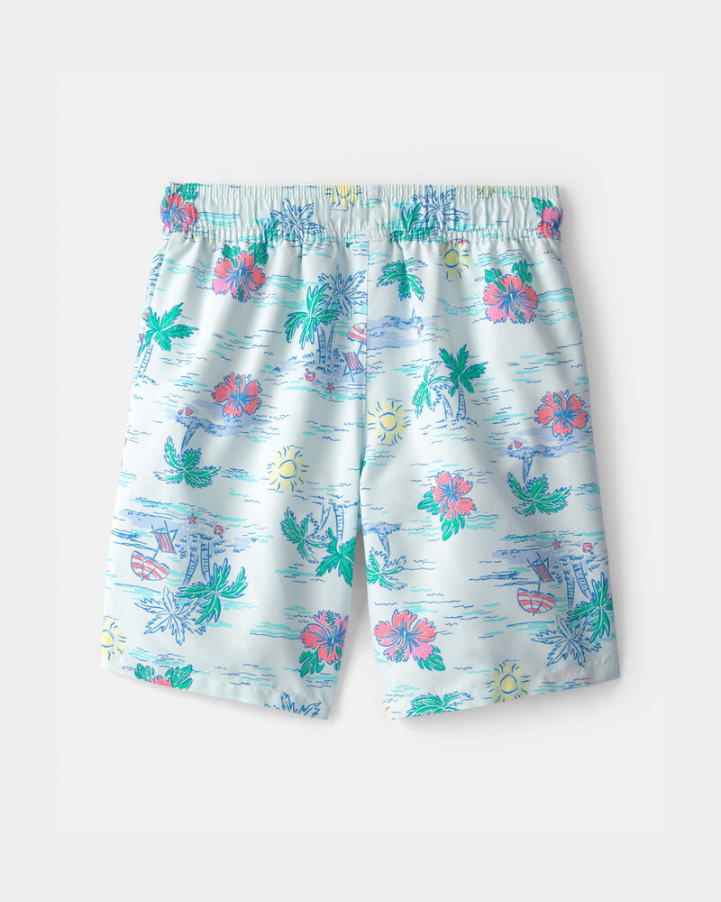 Boys Floral  Swim Trunks - Blue, image 2 of 4 slides