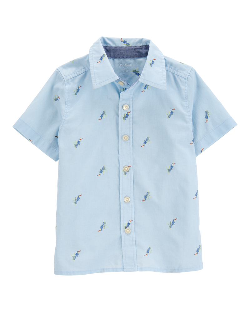 Toddler Toucan Print Short-Sleeve Button-Front Shirt - Blue, image 1 of 3 slides