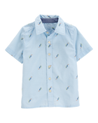 Toddler Toucan Print Short-Sleeve Button-Front Shirt - Blue, image 1 of 3 slides