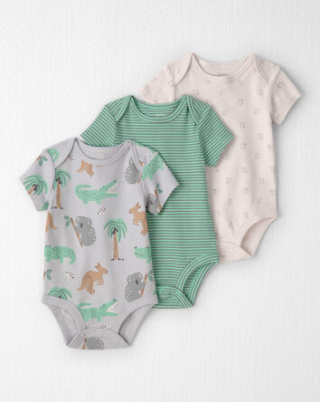 Baby 3-Pack Organic Cotton Bodysuits in Aussie Friends Print, 