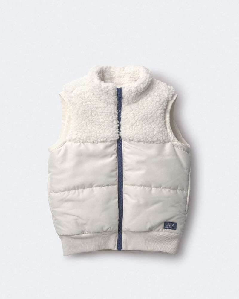 Toddler Sherpa Ski Puffer Vest - Cream, image 2 of 6 slides