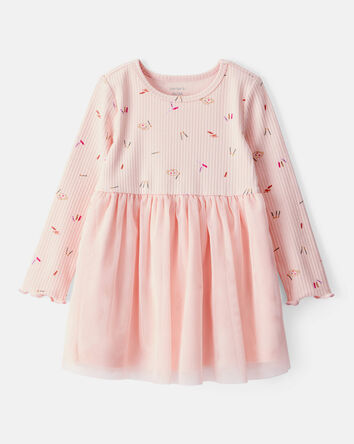 Tout-petit fille - Robe à manches longues à fleurs - Rose, 