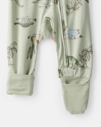 Baby Boy Dinosaur Print PurelySoft Long-Sleeve Sleeper - Green, 