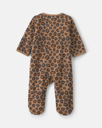 Baby Girl Leopard Fleece 2-Way Zip Sleeper - Brown, 