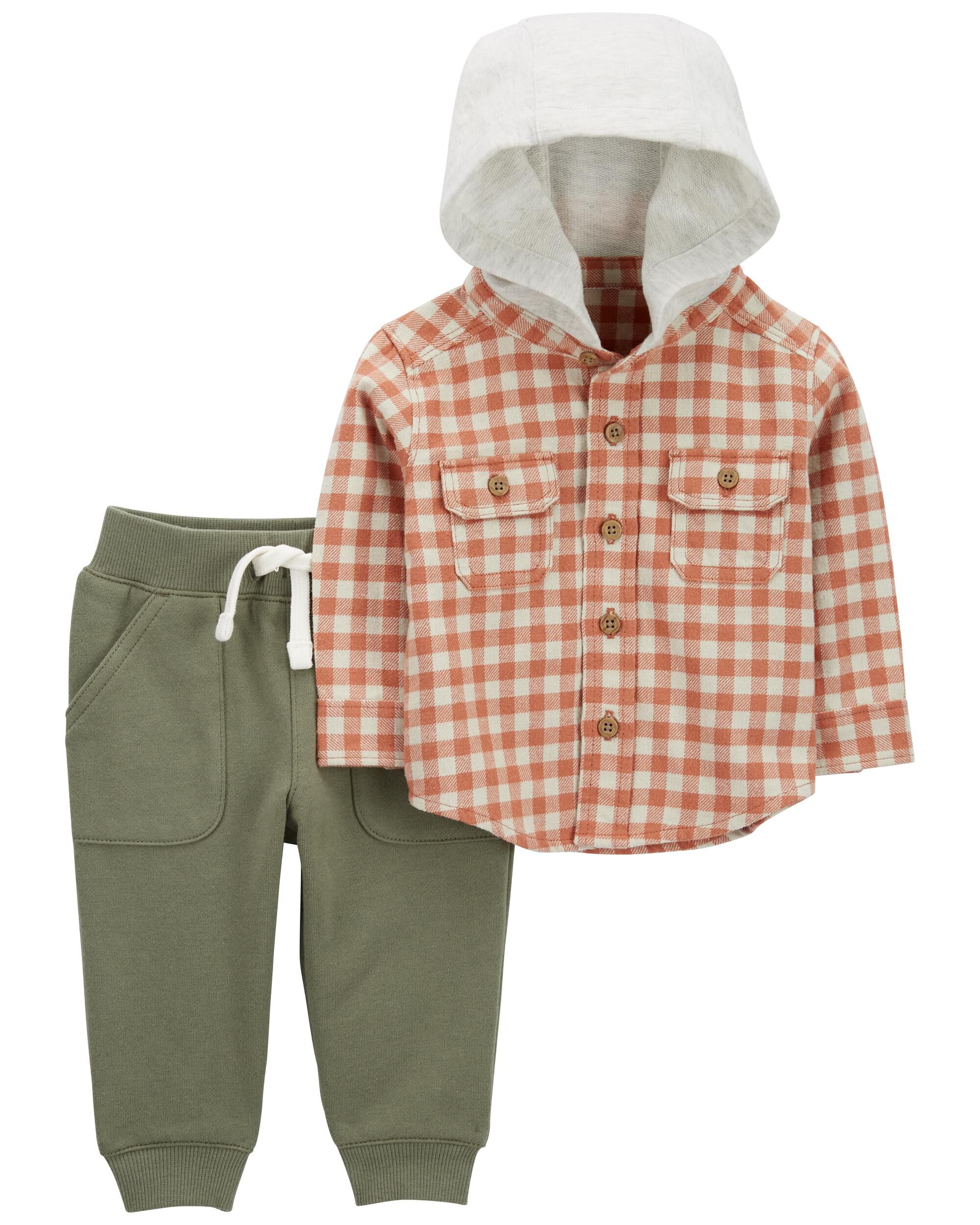 Multi 2 Piece Plaid Hooded Shirt Fleece Pant Set Carter s Oshkosh Canada