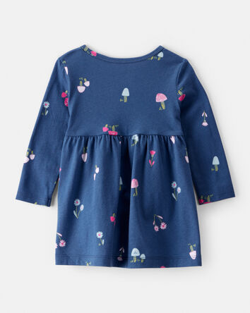 Bébé fille - Robe en coton à manches longues imprimé champignons – Bleu, 