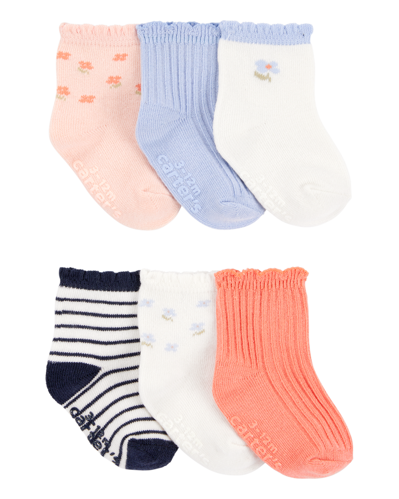 Bébé fille - 6 paires de chaussons fleuris à volants, image 1 sur 8 diapositives