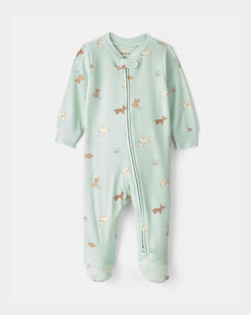 Baby Girl Pets Cotton 2-Way Zip Sleeper - Green, 