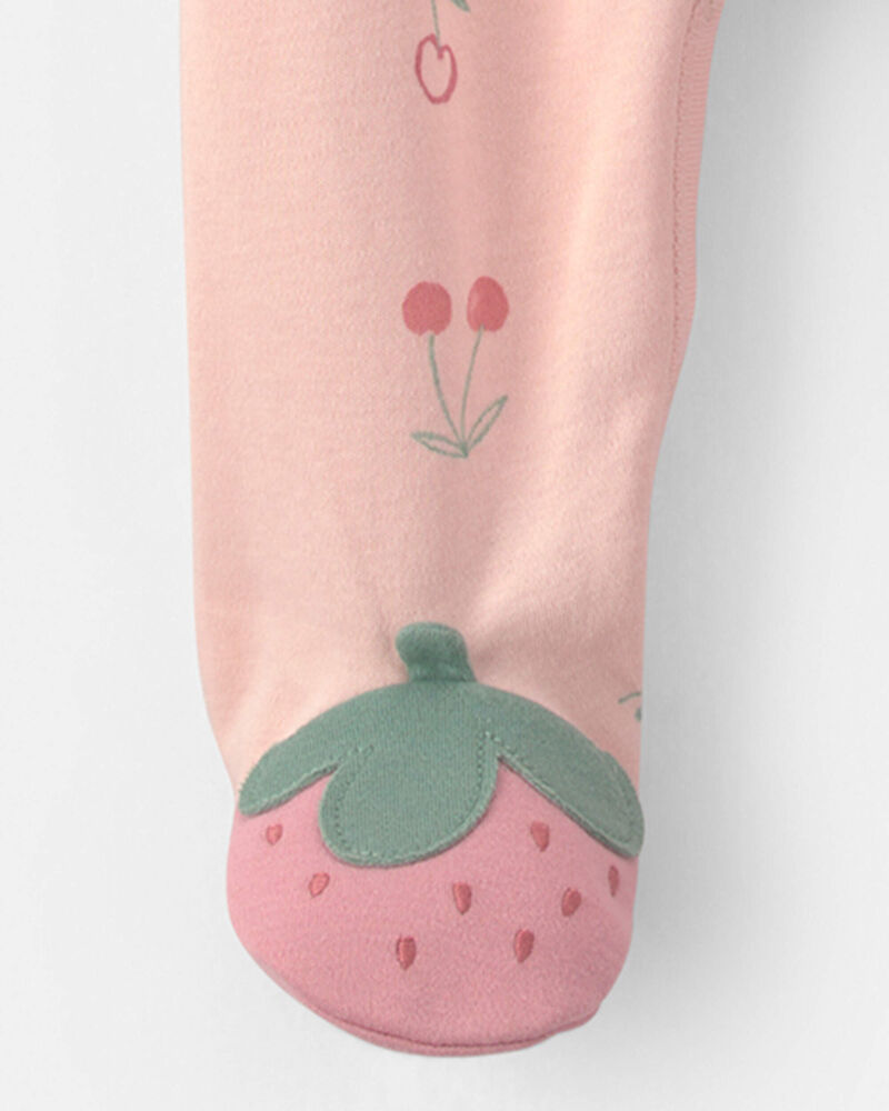 Baby Girl Strawberry 100% Cotton Sleeper - Pink, image 3 of 4 slides