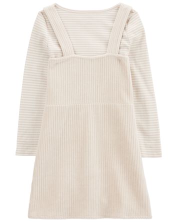 Kid Velour Long-Sleeve Dress Set - Cream, 