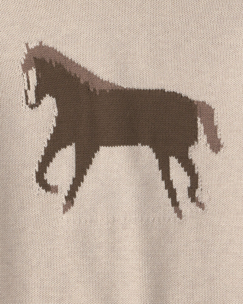 Kids Organic Cotton Horse Sweater Knit Pullover, image 3 of 3 slides