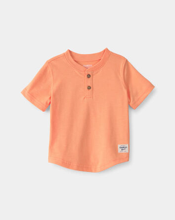 B&eacute;b&eacute; gar&ccedil;on - T-shirt &agrave; col henley &agrave; manches courtes - Orange, 
