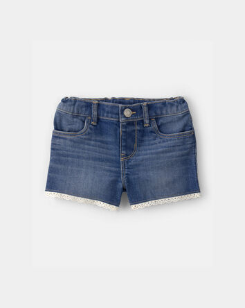 Toddler Girl Eyelet Trim Denim Shorts - Dark Wash, 