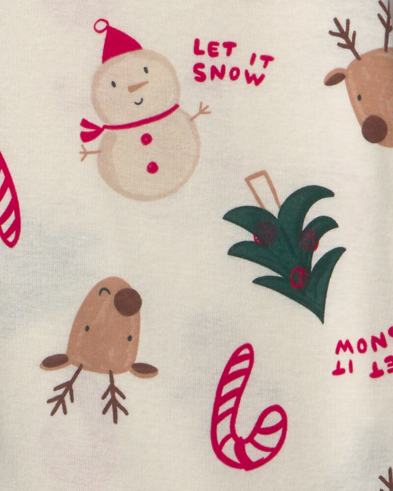 Kids 2-Piece Christmas Holiday Icon 100% Cotton Snug Fit Pyjama Set - Cream, image 2 of 3 slides