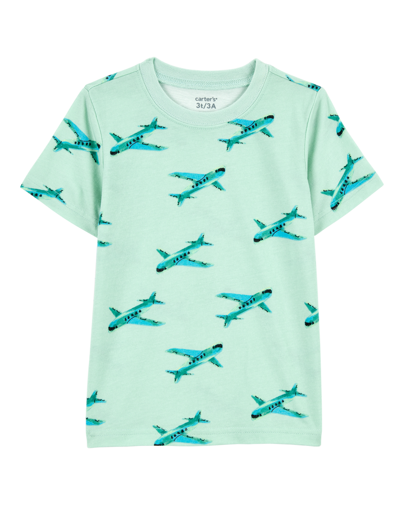 Baby Boy Airplane Print Knit Short-Sleeve Tee - Green, image 1 of 3 slides