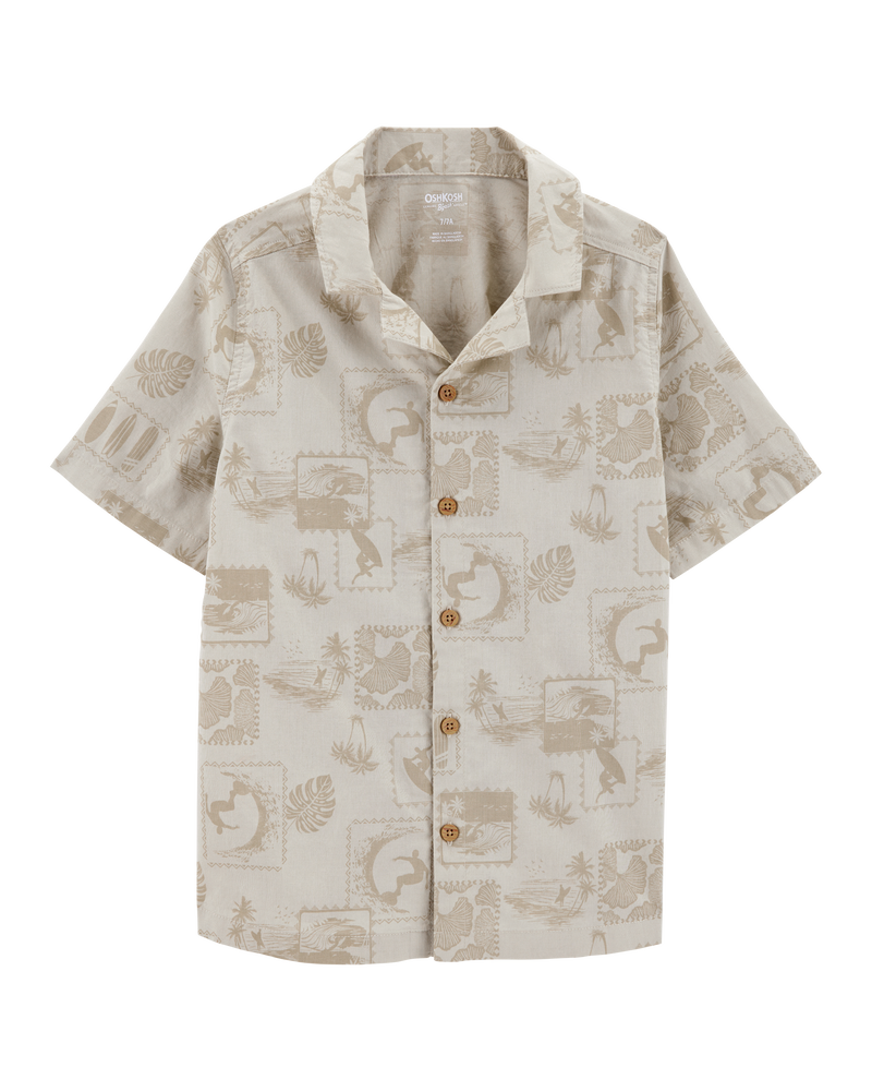 Kid Chambray Island Print Button-Front Shirt - Khaki, image 1 of 3 slides