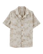 Kid Chambray Island Print Button-Front Shirt - Khaki, image 1 of 3 slides