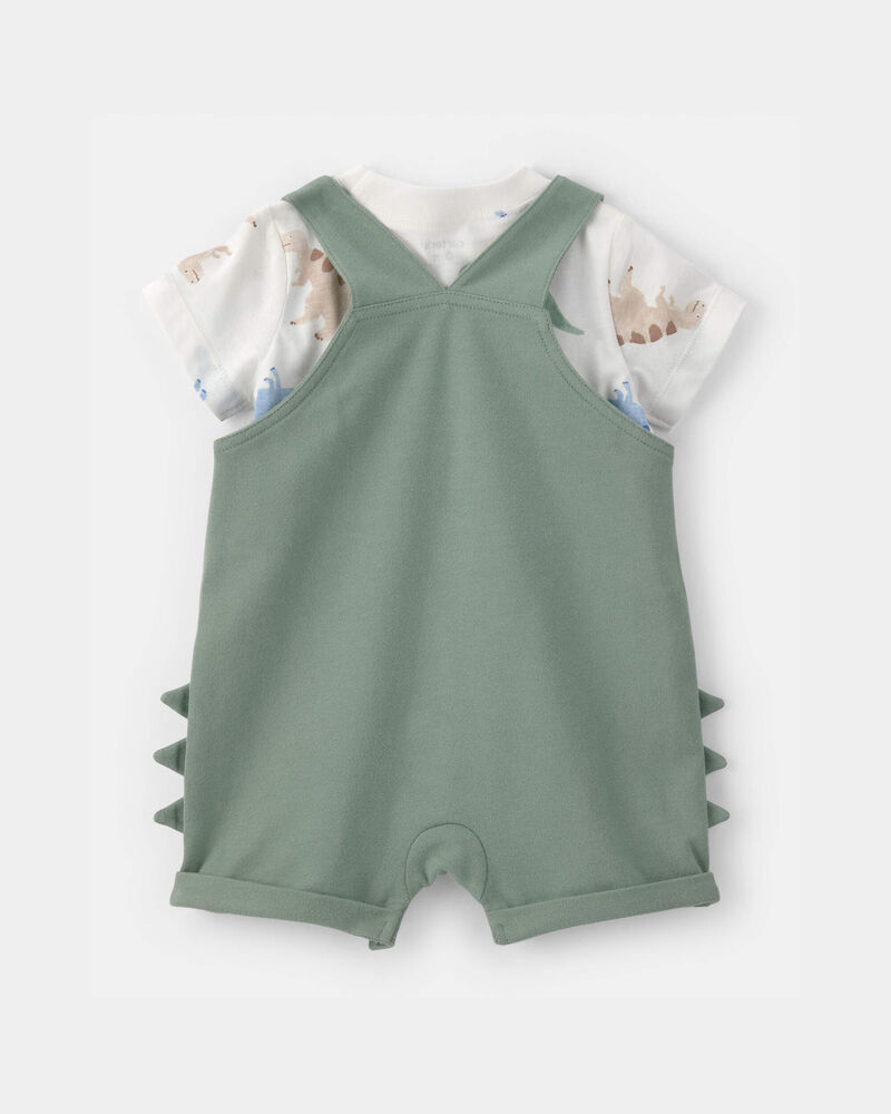 Baby Boy Animal Print Short-Sleeve Shortall Set - Green, image 2 of 5 slides