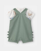 Baby Boy Animal Print Short-Sleeve Shortall Set - Green, image 2 of 5 slides