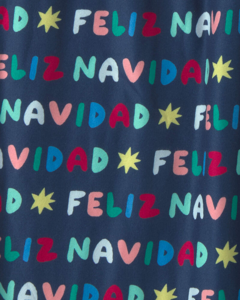 Kids Feliz Navidad' Christmas Fleece Loose Fit Pyjama Bottoms - Navy Blue, image 3 of 4 slides