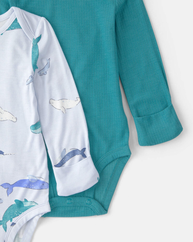 Baby 2-Pack Whale Solid PurelySoft Long-Sleeve Multipack Bodysuits - Blue, image 2 of 7 slides