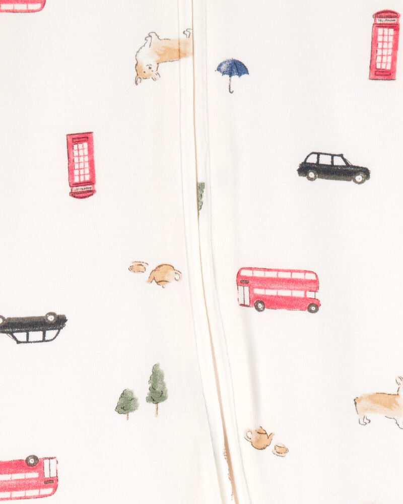 Baby London Print 2-Way Zip PurelySoft Sleeper Pyjamas - Ivory, image 4 of 6 slides