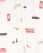 Baby London Print 2-Way Zip PurelySoft Sleeper Pyjamas - Ivory, image 4 of 6 slides