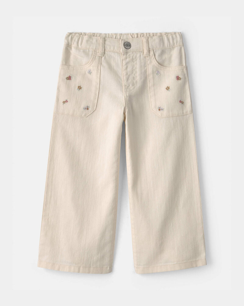 Toddler Girl Floral Twill Pants - Cream, image 1 of 5 slides