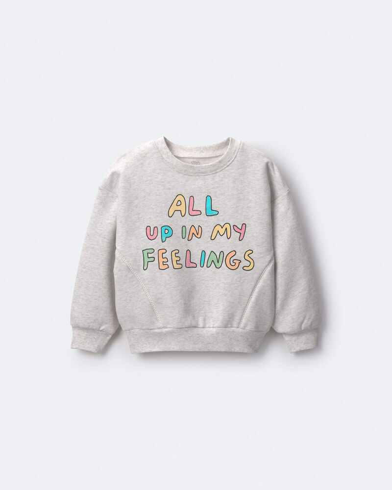 Toddler Girl 'In My Feelings' Wide-Arm Sweatshirt - Heathered Grey, image 2 of 6 slides