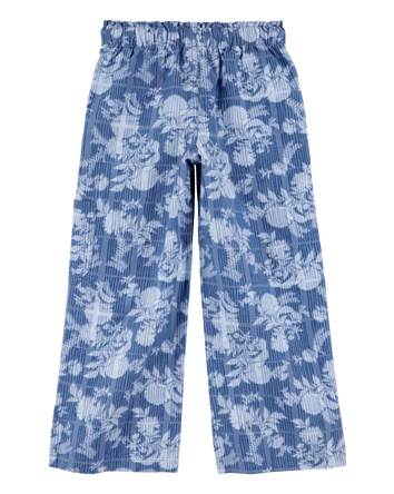 Kid Floral Print Drawstring  Pants - Blue, 