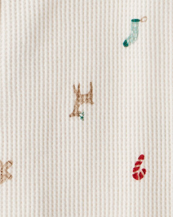 Toddler Mini Christmas Cotton Long-Sleeve Snug Fit 1-Piece Pyjamas - White, 