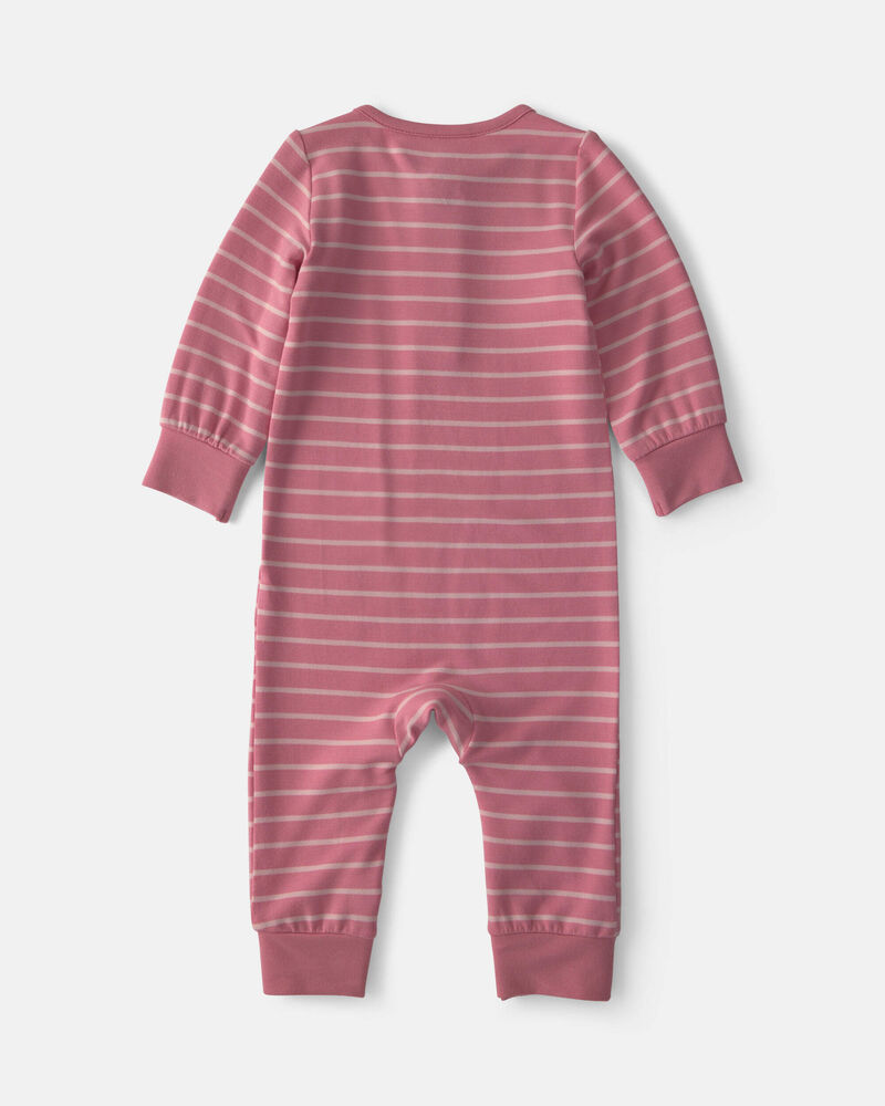 Baby Girl Striped PurelySoft&trade; Long-Sleeve Jumpsuit - Pink, image 2 of 5 slides