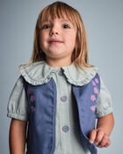 Toddler Girl Embroidered Cropped Vest with Otter Pockets - Slate Blue, image 3 of 6 slides