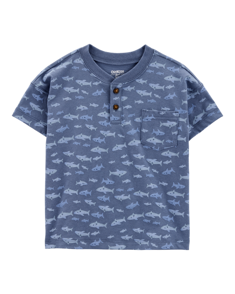 Toddler Henley Fish Print Shirt - Blue, image 1 of 3 slides
