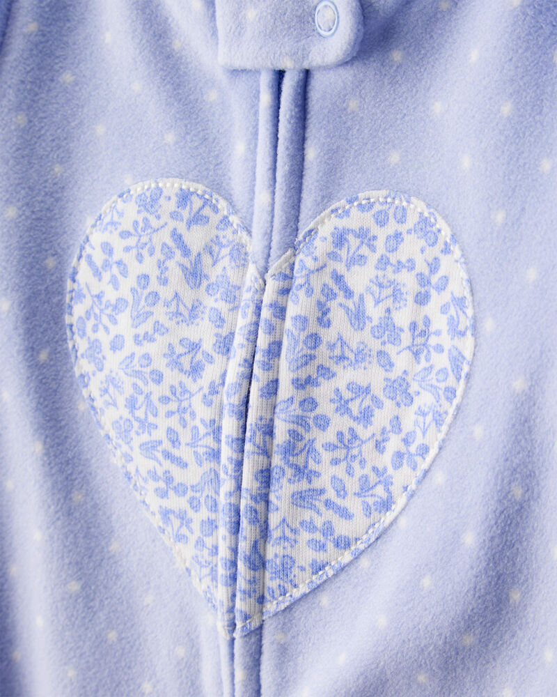 Toddler Girl Heart Polka Dot Print Loose Fit Long-Sleeve 2-Way Zip 1-Piece pyjamas - Blue, image 2 of 5 slides