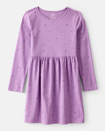 Filles - Robe à manches longues à imprimé cœurs - Mauve, 